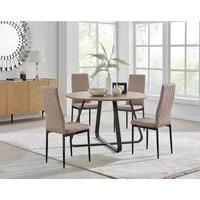 Furniture Box Santorini Brown Round Dining Table and 4 Cappuccino Milan Black Leg Chairs