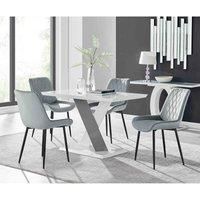 Furniture Box Monza 4 White/Grey Dining Table and 4 Grey Pesaro Black Leg Chairs