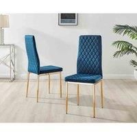 Set of 4 Milan High Back Soft Touch Diamond Pattern Velvet Dining Chairs With Gold Chrome Metal Legs