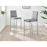 Furniturebox UK Set of 2 Milan Soft Velvet Bar Stools With Silver Chrome Legs