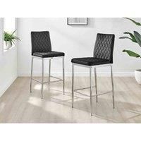 Set of 2 Milan Soft Touch Hatched Velvet Padded Bar Stools With Silver Chrome Metal Legs