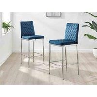 Furniturebox UK Set of 2 Milan Soft Velvet Bar Stools With Silver Chrome Legs