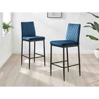 Set of 2 Milan Soft Touch Hatched Velvet Padded Bar Stools With Black Metal Legs