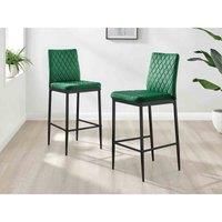 Furniture Box 2X Milan Kitchen Bar Stools Green Velvet Black Legs