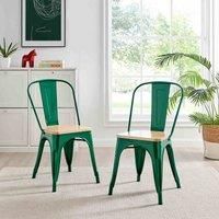 Set of 2 Colton Industrial Steel Stackable Tolix Style Dining Chairs With Pine Seats