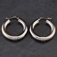 Pre-Owned 9ct White Gold Plain And Textured Hoop Earrings 4117540