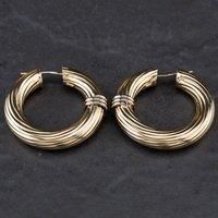 Pre-Owned 9ct Two Colour Gold Large Twisted Hoop Earrings 4117541