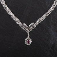 Pre-Owned 14ct White Gold 0.60ct Ruby & 5.33ct Brilliant Cut Diamond Two Row 17 Inch Necklace 4314050