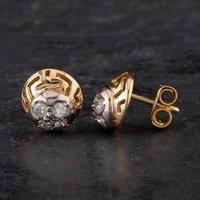 Preloved 18ct Two Colour Gold Cubic Zirconia Openwork Stud Earrings 4117710