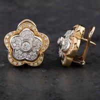 Preloved 14ct Two Colour Gold 1.70ct Diamond Flower Design Stud Earrings 4317064