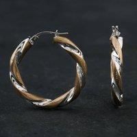 Pre-Owned 9ct Two Colour Gold Twist Hoop Earrings 4117737