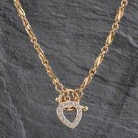 Pre-Owned 9ct Yellow Gold Cubic Zirconia Heart T-Bar Twisted 17 Inch Celtic Necklace 4104808