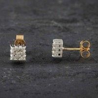 Pre-Owned Two Colour Gold Brilliant Cut Diamond Square Cluster Stud Earrings 41171033