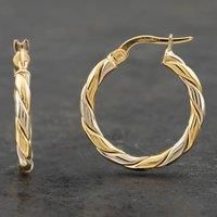 Pre-Owned 9ct Two Colour Gold 20mm Twisted Hoop Earrings 41171088