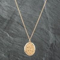 Pre-Owned Vintage 9ct Yellow Gold Oval Engraved Locket Pendant & 20 Inch Prince Of Wales Chain 41141188