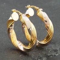 Pre-Owned 9ct Two Colour Gold Twist Hoop Earrings 41171215