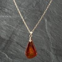 Pre-Owned 9ct Yellow Gold Amber Pendant Gemstone Pendant & 16 Inch Belcher Chain 41141022