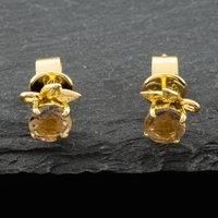 Pre-Owned Yellow Gold Smokey Quartz Stud Earrings 41171276