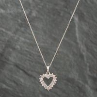 Pre-Owned 9ct White Gold Diamond Heart Pendant & 18 Inch Prince Of Wales Chain 41141278