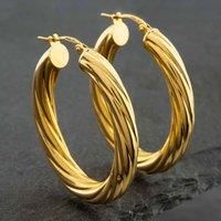 Pre-Owned 9ct Yellow Gold Twisted Oval Hoop Earrings 41171310