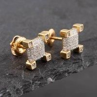 Preloved 9ct Two Colour Gold Single Cut Diamond Pave Square Stud Earrings 43171015