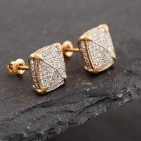 Preloved 9ct Two Colour Gold Single Cut Diamond Pave Cushion Stud Earrings 43171020