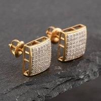 Preloved 9ct Two Colour Gold Single Cut Diamond Pave Cushion Stud Earrings 43171026