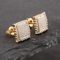 Preloved 9ct Two Colour Gold Single Cut Diamond Pave Square Stud Earrings 43171027