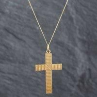 Pre-Owned 9ct Yellow Gold Diamond Cut Cross Pendant & 18 Inch Curb Chain 41141349