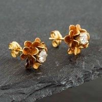 Pre-Owned 9ct Yellow Gold Brilliant Cut Diamond Single Stone Flower Stud Earrings 41171285