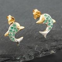 Preloved Two Colour Gold Emerald & Single Cut Diamond Dolphin Stud Earrings 41171424