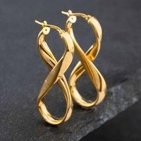 Pre-Owned 9ct Yellow Gold 14mm Figure Of 8 Creole Earrings 41171561