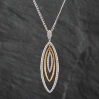 Pre-Owned 18ct Two Colour Gold Diamond Triple Marquise Pendant & 18 Inch Belcher Chain 41141324