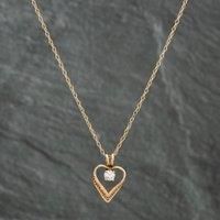 Pre-Owned 9ct Yellow Gold Cubic Zirconia Heart Pendant & 18 Inch Prince Of Wales Chain 41141455