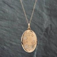 Pre-Owned 9ct Yellow Gold Oval Engraved Locket Pendant & 18 Inch Prince Of Wales Chain 41141495