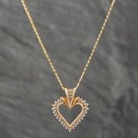 Pre-Owned 9ct Yellow Gold Diamond Heart Pendant & 19 Inch Curb Chain 41141572