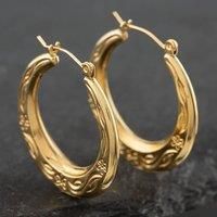 Pre-Owned Yellow Gold Flower Patterned 26mm Creole Earrings 41171690