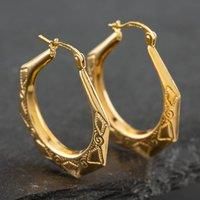 Pre-Owned 9ct Yellow Gold Patterned 26mm Creole Earrings 41171691