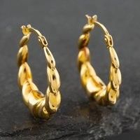 Pre-Owned Yellow Gold Oval Patterned 20mm Creole Earrings 41171701