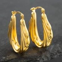 Pre-Owned 9ct Yellow Gold Oval Patterned 20mm Creole Earrings 41171704