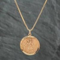 Pre-Owned 9ct Yellow Gold Round St Christopher Pendant & 19 Inch Paper Link Chain 41141611