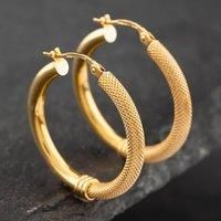 Pre-Owned 9ct Yellow Gold 26mm Half Patterned Hoop Earrings 41171752