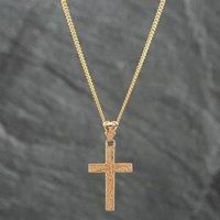 Pre-Owned 9ct Yellow Gold Engraved Cross Pendant & 18 Inch Curb Chain 41141640