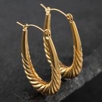 Pre-Owned Yellow Gold 31mm Oval Twist Patterned Creole Earrings 41171783