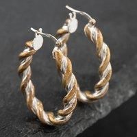 Pre-Owned 9ct Two Colour Gold 26.7mm Twisted Creole Earrings 41171792