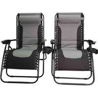 Set of 2 Luxury Padded Multi Position Zero Gravity Garden Relaxer Chair Lounger