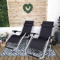 Set of 2 Multi Position Garden Zero Gravity Relaxer Chair Lounger Black & Silver