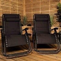 Samuel ALEXANDER Set of 2 Luxury Padded Multi Position Zero Gravity Garden Relaxer Chair Lounger in All Black