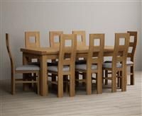 Hampshire 180cm Solid Oak Extending Dining Table With 8 Light Grey Natural Solid Oak Flow Back Chairs