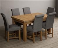 Hampshire 140cm Solid Oak Extending Dining Table With 6 Brown Scroll Back Braced Chairs